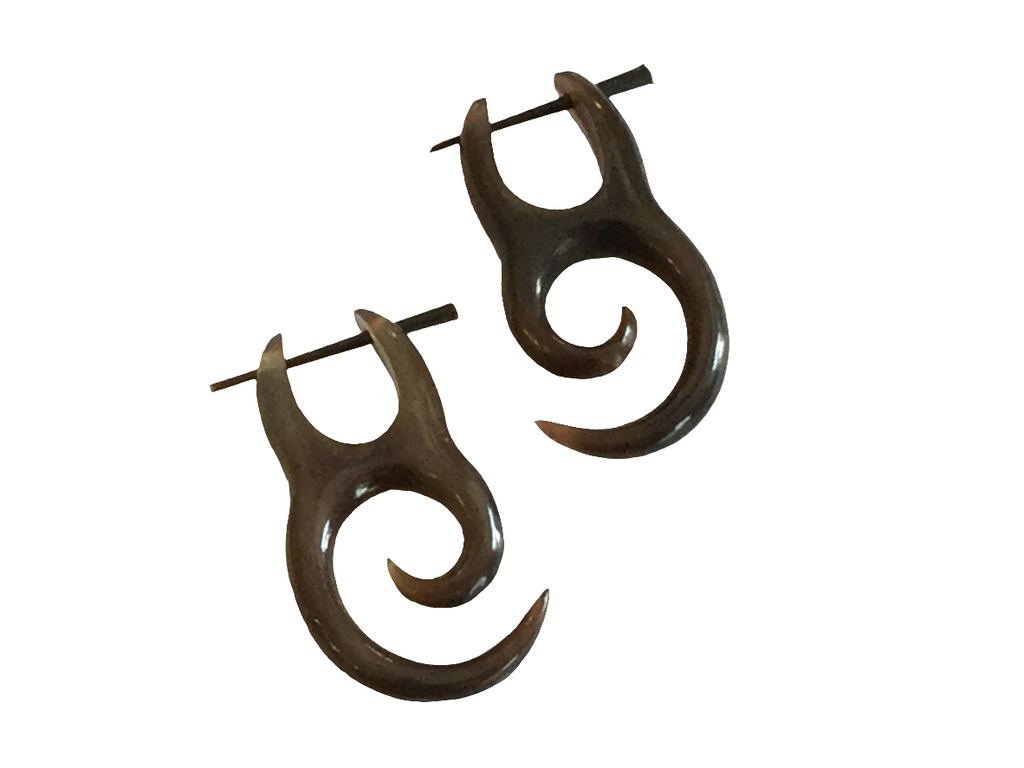 Spiral Earrings carved from Dark Horn